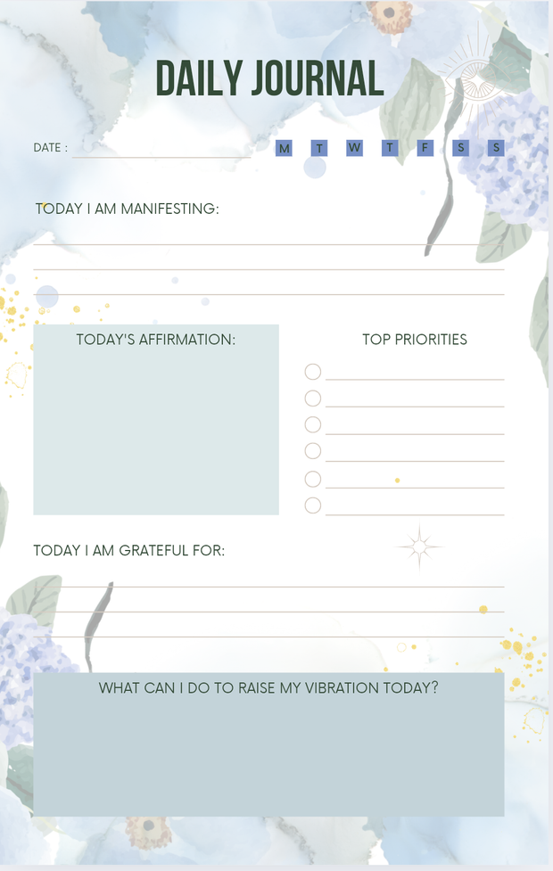 Prisma-Moon Manifestation ebook and journal with daily affirmation and gratitude sections.