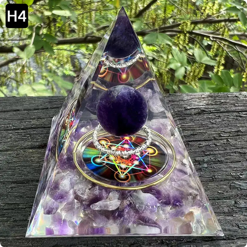 Prisma Calming Energy Pyramid 6CM with crystals, promoting relaxation and stress reduction.