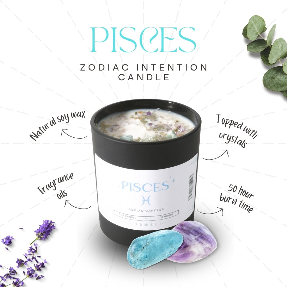 Pisces Zodiac Crystal Candle