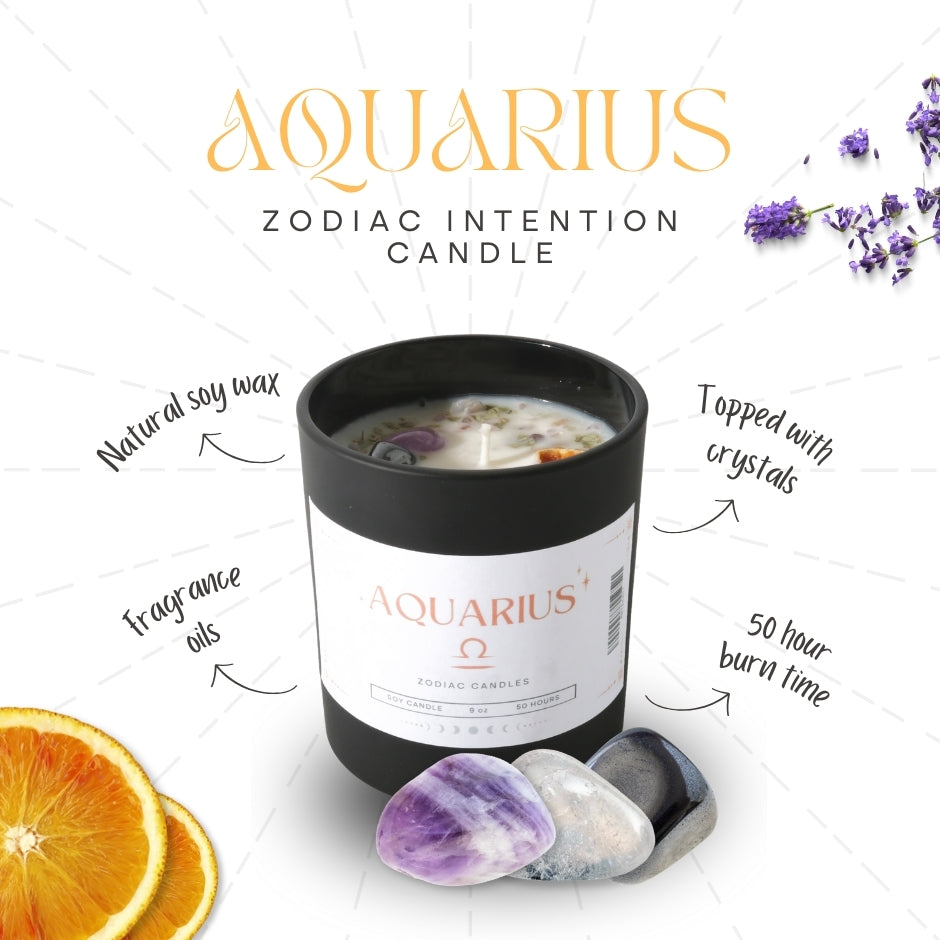 Aquarius Zodiac Crystal Candle